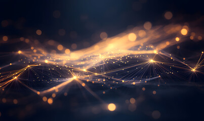 Futuristic financial dashboards and luxury business charts with glowing neon lines, gold accents, and connected nodes for corporate branding.