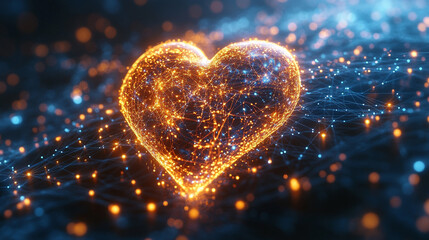 Fototapeta premium A glowing heart shape composed of interconnected lights, symbolizing love, connection, and emotion in a digital world.