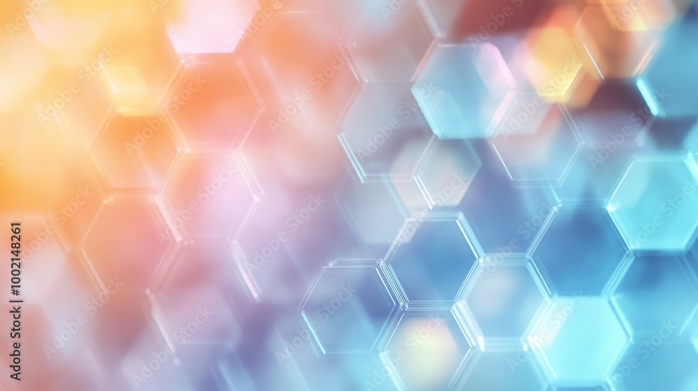 Poster colorful hexagonal patterns create a mesmerizing blurred background with soft light effects in vibra