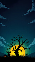Fototapeta premium Halloween Night with a Silhouette of a Tree and Moon