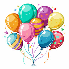Set of balloons on transparent white background. Party Balloons event design decoration. Mockup for balloon print. Vector.