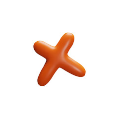 The 3D vector illustration shows a shiny letter x made of orange plasticine.