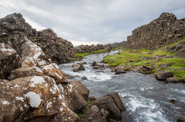 Oxararfoss Waterfall in Thingvellir National Park, Iceland