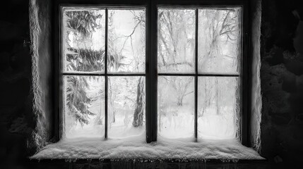 Old Frosty winter window, closeup