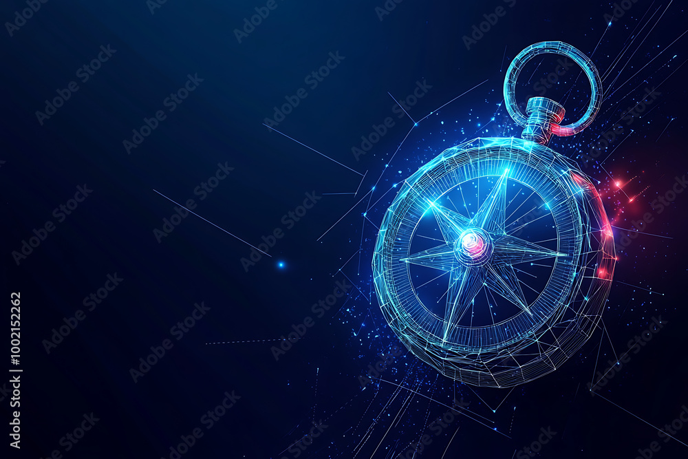 Aufkleber a digital compass made of geometric lines and particles, symbolizing navigation and technology.