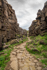 Lögberg Fault at Thingvellir National Park in Iceland