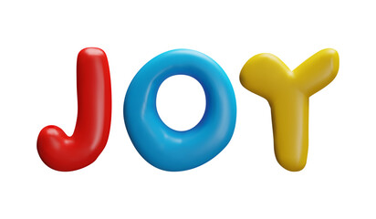 3D vector the word joy, colorful letters made of plasticine in red, blue, yellow colors