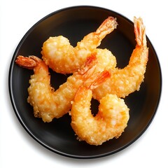 Authentic shrimp crispy tempura on black plate isolated on white background