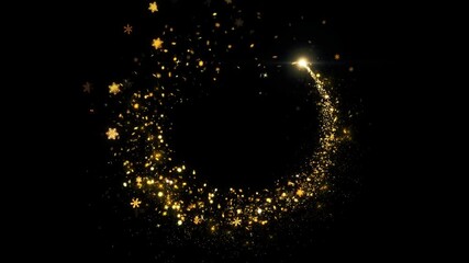 Gold glittering star dust trail sparkling particles black background. Space Golden flying particles. Shining Magic Light. Fairy Tail Glitter Particles Sparkling Glitter Trail Particle Awards 4K 3D - Powered by Adobe