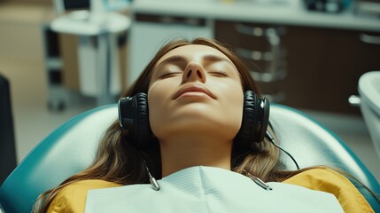 Relaxing Patient with Headphones in Clinic