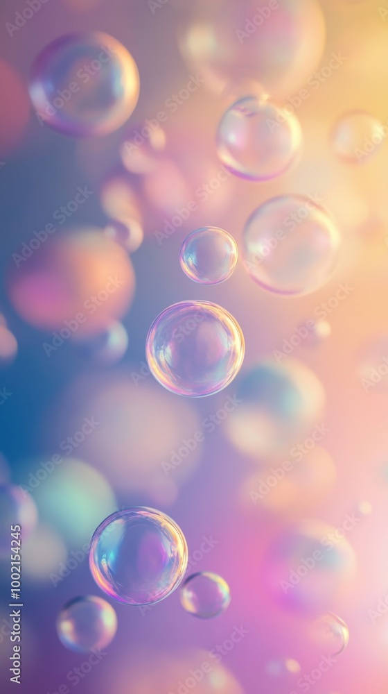 Poster pastel bubbles floating in soft focus background