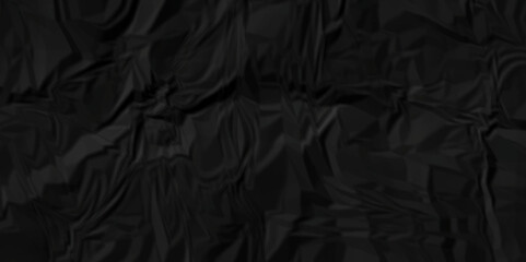 Empty black wrinkly backdrop paper background. panorama grunge wrinkly paper texture, crumpled pattern texture. paper crumpled texture. black fabric crushed textured crumpled.