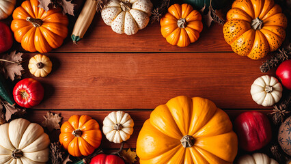 Autumn Harvest of Pumpkins, Gourds and Apples