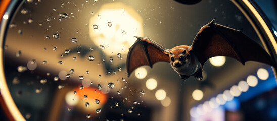 Bat Flying Through Raindrops
