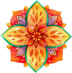 Diwali Ragoli flower watercolor design decoration element, PNG file no background