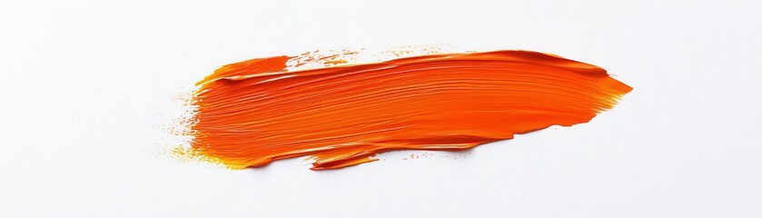 Bright Orange Paint Brush Stroke on White Background - Vibrant Abstract Art