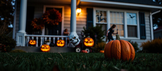Halloween Pumpkin on Grass