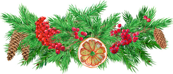 Christmas decorations. Holiday composition of the Christmas garland on white background