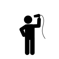 illustration of a stickman or stick figure drying hair using a hair dryer