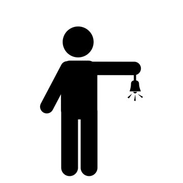 illustration of a stickman or stick figure standing holding a bell