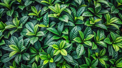 Fototapeta premium Dense Green Leaves on a Bush Showcasing Vibrant Natural Patterns in a Lush Outdoor Setting