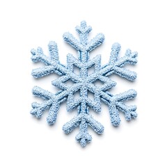 Detailed Light Blue Snowflake Macro Shot on White Background