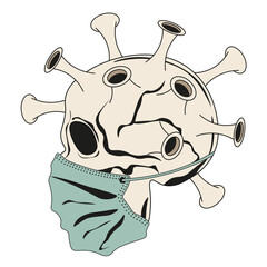 Very scary Halloween clipart with Skull head and medical face mask. Horror vector Skull  isolated transparent background. Epidemia fatal logo template design. EPS 10