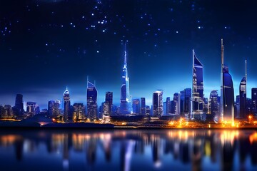 city skyline at night