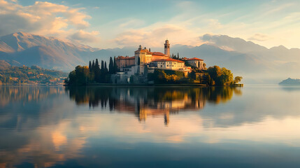 Stunning View of a Castle on an Island in a Lake