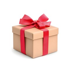 Obraz premium Detailed Macro Shot of a Perfectly Wrapped Brown Gift Box with Red Bow on White Background