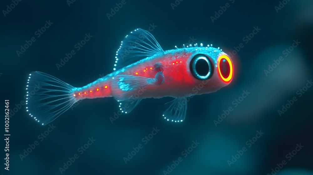 Aufkleber A detailed and captivating close up view of a lanternfish showcasing its mesmerizing bioluminescent photophores that line its body revealing the wonders of the deep sea ecosystem