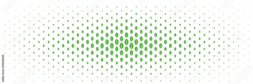 Poster horizontal halftone of green leaves spread from center design for pattern and background.