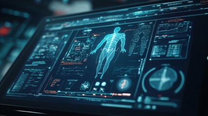 Futuristic medical technology interface showcasing electronic medical records, providing a modern, tech-driven background.