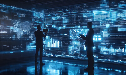 Futuristic Business Collaboration: AI-Driven Strategies, Augmented Reality Insights, Virtual Reality Simulations, and Holographic Financial Data for Smart Office Innovation