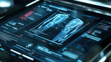 Fototapeta premium Futuristic medical technology showcasing electronic records on a high-tech interface, representing healthcare innovation.