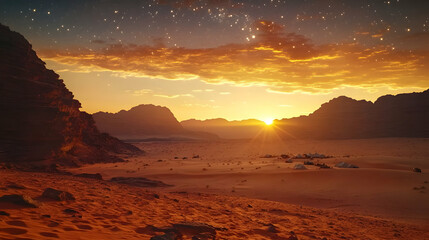 Golden Sunset Over Desert Mountains: A Breathtaking Landscape