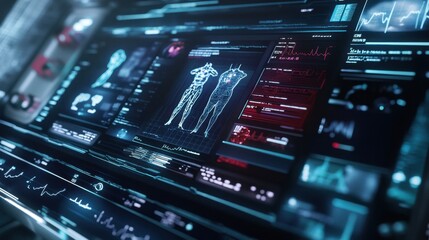 Obraz premium Futuristic medical technology showcasing electronic records on a high-tech interface, representing healthcare innovation.