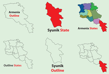 Syunik map vector of Armenia, Syunik line map, Syunik with city map, Syunik outline map