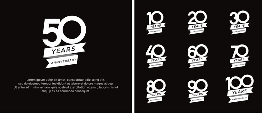 set of anniversary logo flat white color on black background for celebration moment