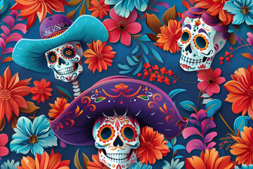 Beautiful greeting card with bright holiday composition for happy to joy celebrate dia de muertos