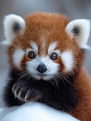 Fototapeta premium Adorable Tiny Red Panda Cub with Fluffy Tail