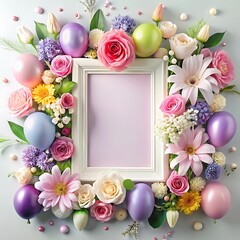 Beautiful floral frame themed birthday picture Wallpaper . Ai Generated