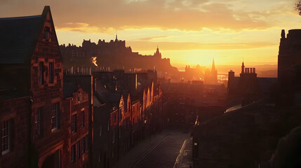 Obraz premium Golden Hour in Edinburgh: Historic Architecture at Sunset