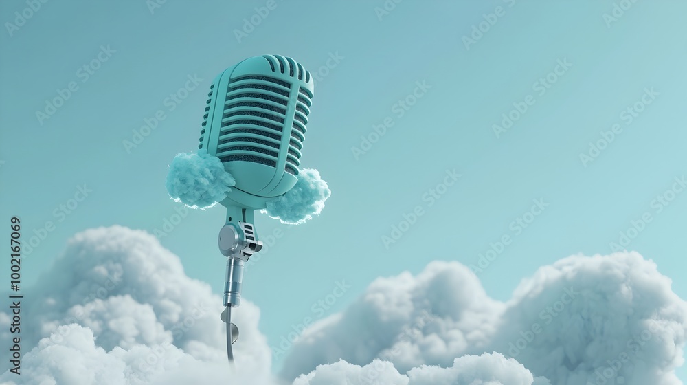 Aufkleber a microphone levitating amidst a serene dreamlike atmosphere of wispy clouds symbolizing the etherea