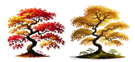 Vibrant Autumn Trees Clipart, Colorful Maple Trees with Red and Yellow Leaves, Sublimation PNG, Fall Decor, Nature Illustration, Digital Download