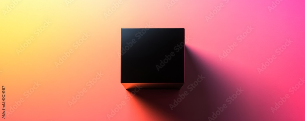 Poster black cube on gradient background casting shadow