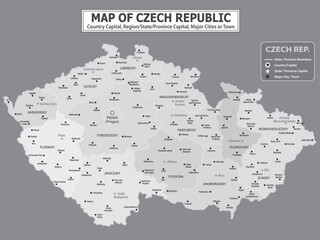 Obraz premium European Country Geography Political map. Political map of country with capital, province or state capital, major cities and town.