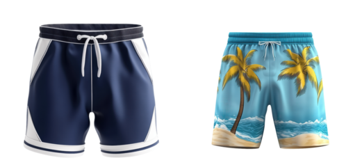 Set of 3D Men's Swimming Shorts Template | Isolated on transparent Background