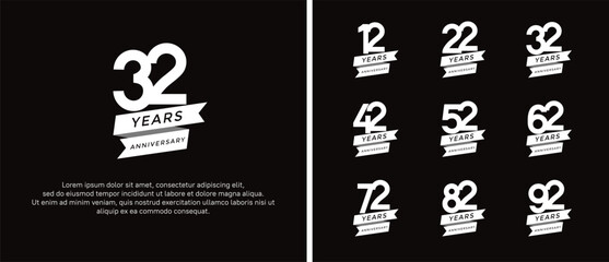 set of anniversary logo flat white color on black background for celebration moment