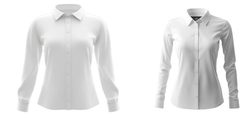 3D White Long Sleeve Collar Women's Shirt | Front View Full Length on transparent Background